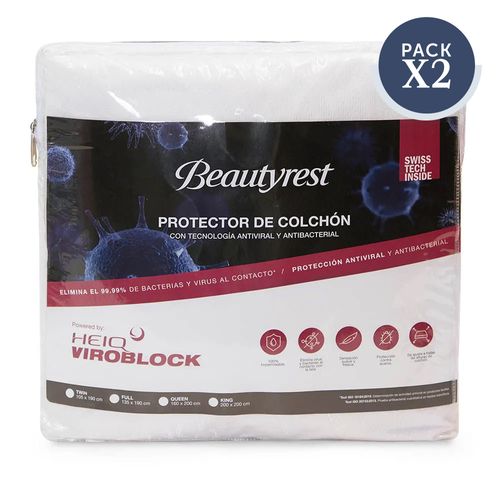 Pack x2 Protector de Colchón Impermeable Beautyrest Heiq Viroblock